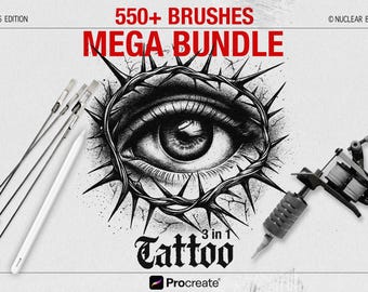 550+ Tattoo Procreate Brushes Mega Bundle - Stipple Shading, Traditional and Neo Traditional, Spitshading, Dotwork, Texture Brushes