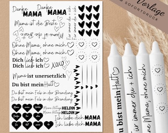 A4 Kerzendatei|Kerzen Tattoo|Muttertag|PDF zum Sofort download|Muttertags Kerzen Geschenk|Kerzentattoo|Geschenk von Herzen|Danke Mama