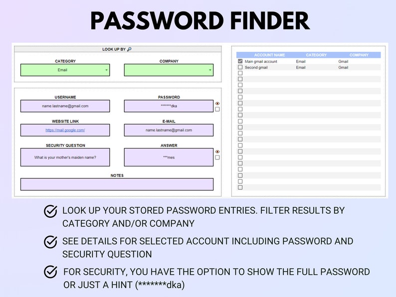 Password Tracker Spreadsheet for Google Sheets | Password Organizer ...