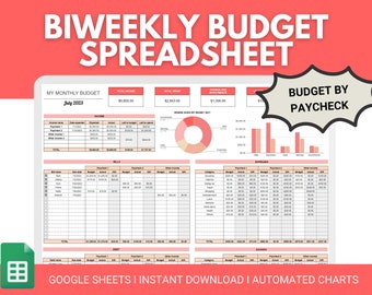 Presupuesto quincenal Google Sheets / Hoja de cálculo de presupuesto quincenal / Planificador de presupuesto bimestral / Presupuesto de cheque de pago quincenal / Presupuesto por cheque de pago