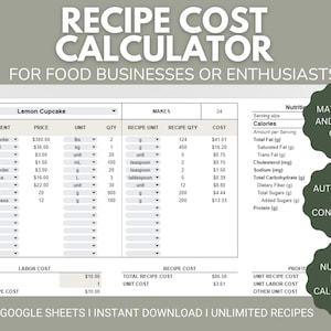 Receptkostencalculator en Receptvoedingscalculator | Receptkostenspreadsheet | Recept Voedingsspreadsheet | Receptkosten Google Spreadsheets