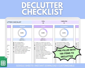 Decluttering Checklist Google Sheets Spreadsheet | Decluttering Tracker | Declutter Planner | House Declutter | Decluttering worksheet