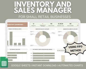 Inventory Tracker Spreadsheet | Inventory and Sales Tracker for Small Retail Business | Inventory Google Sheets | FIFO Inventory Manager