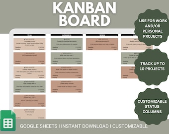 Kanban Board Google Sheets | Kanban Board Template Spreadsheet | Digital Kanban Template | Task Tracker | To Do List