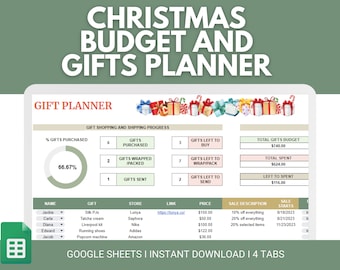 Christmas Budget Planner | Christmas Gift List Planner | Christmas Spreadsheet Google Sheets | Christmas Budget Tracker