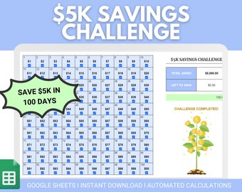 5k saving challenge | 5000 saving challenge | 5k savingss | 100 day savings challenge | savings spreadsheet