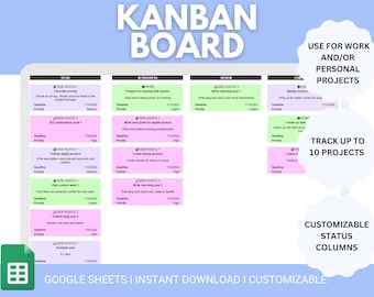 Kanban Board Google Sheets | Kanban Board Template Spreadsheet | Digital Kanban Template | Task Tracker | To Do List