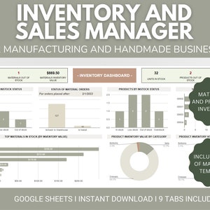 Inventory Tracker Spreadsheet | Inventory and Sales Tracker for Manufacturing and Handmade Business | Inventory Google Sheets