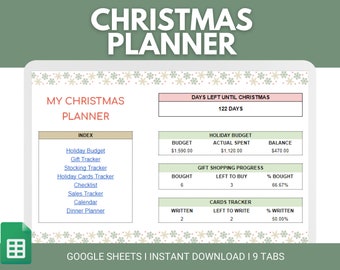 Christmas Planner Google Sheets | Christmas Budget Planner | Christmas Gift List Planner | Christmas Spreadsheet Google Sheets