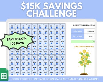 15000 savings challenge | 15k savings challenge | 15k savings | 100 day savings challenge | savings spreadsheet