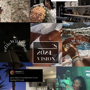 Tablero de visión de It-Girl para 2025 imprimible, tablero de objetivos de chica negra, tablero de estado de ánimo de estética de Girl Boss