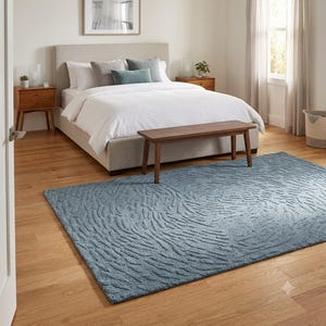 Modern Abstract Swirl Area Rug - Slate Blue Hand Tufted Carpet - Textured High-Low Pile Rug for Living Room, Bedroom, 5x8