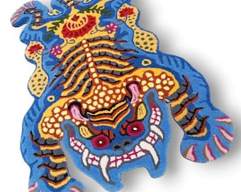 Handmade Tibetan Tiger Wool Rug: Tufted Animal Print Carpet