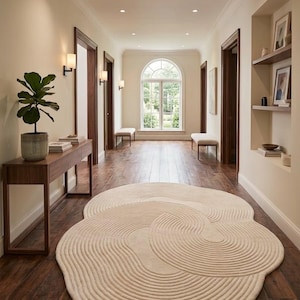 Irregular Wabi Sabi Area Rug | Solid Cream Zen Garden Carpet | Ribbed 3D Carved Mat | Custom Tufted Wool Rug | Minimalist Modern Decor