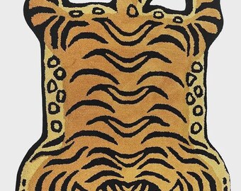 Handmade Tibetan Tiger Wool Rug: Tufted Animal Print Carpet