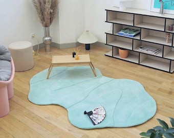 Hand-Tufted Wool Area Rug: Irregular Sky Blue Living Room Rug