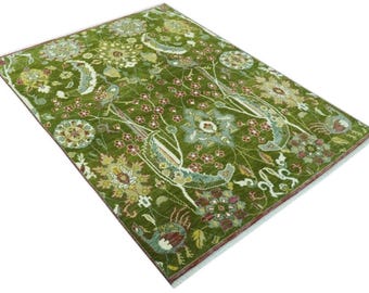 Handgeknüpfter Wollteppich 250x270: Olive Grün Pfau Garten Design