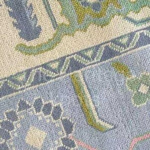 Hand Knotted Wool Rug: Turkish Oushak Style, Sky Blue & Green, 10x14