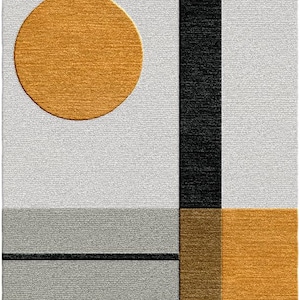 Mid-Century Modern Geometric Sun Rug,Bauhaus Abstract Block  Circle Area Rug, Minimalist Nordic Sun Line Rug,Contemporary Abstract,