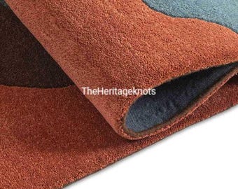 Alfombra de lana tejida a mano: Diseño moderno, pelo cortado