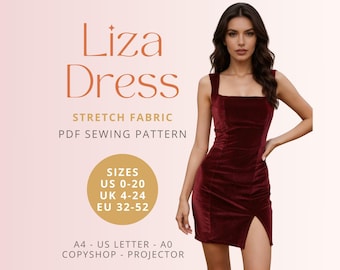 Patrón de costura digital en PDF del vestido elástico Liza