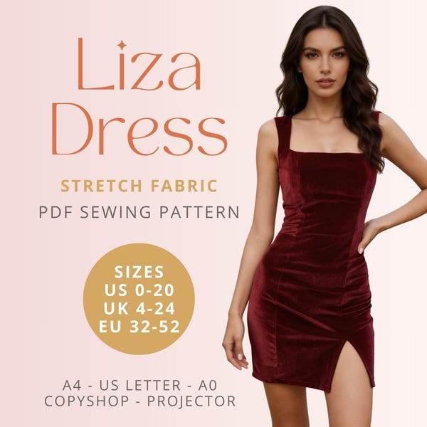 Patrón de costura digital en PDF del vestido elástico Liza