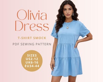 Patrón digital de costura en PDF para vestido tipo blusón de camiseta Olivia