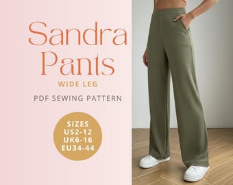 Patrón de costura digital en PDF para pantalones anchos Sandra