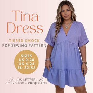 Patrón de costura digital en PDF del vestido tipo blusa escalonada Tina