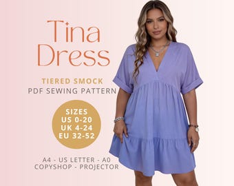 Patrón de costura digital en PDF del vestido tipo blusa escalonada Tina