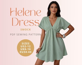 Patrón de costura digital en PDF del vestido Helene Smock