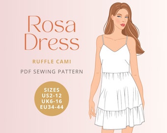 Rosa Rüschen Cami Kleid PDF digitales Schnittmuster