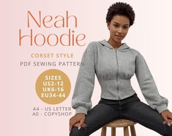 Patrón digital de costura en PDF para sudadera con capucha y corsé Neah