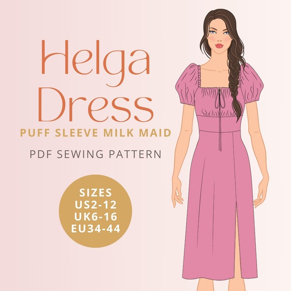 Helga Puff Sleeve Milk Maid Dress PDF digital sewing pattern