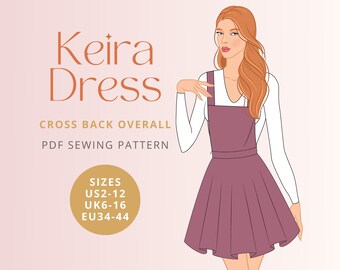 Patrón de costura digital en PDF del vestido peto con espalda cruzada Keira