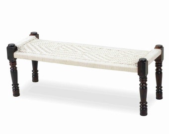 Handmade wooden woven rope bench /wooden day bed /cotton rope charpai/Wooden Indian seater/ Garden bench/rope seater/colrful woven bench