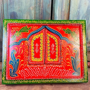 Wall Hanging Window Indian Wooden Decorative Jharokha Hand Painted Traditional Vintage Art Home Decor Frame Panel Rajasthani Furniture Gift