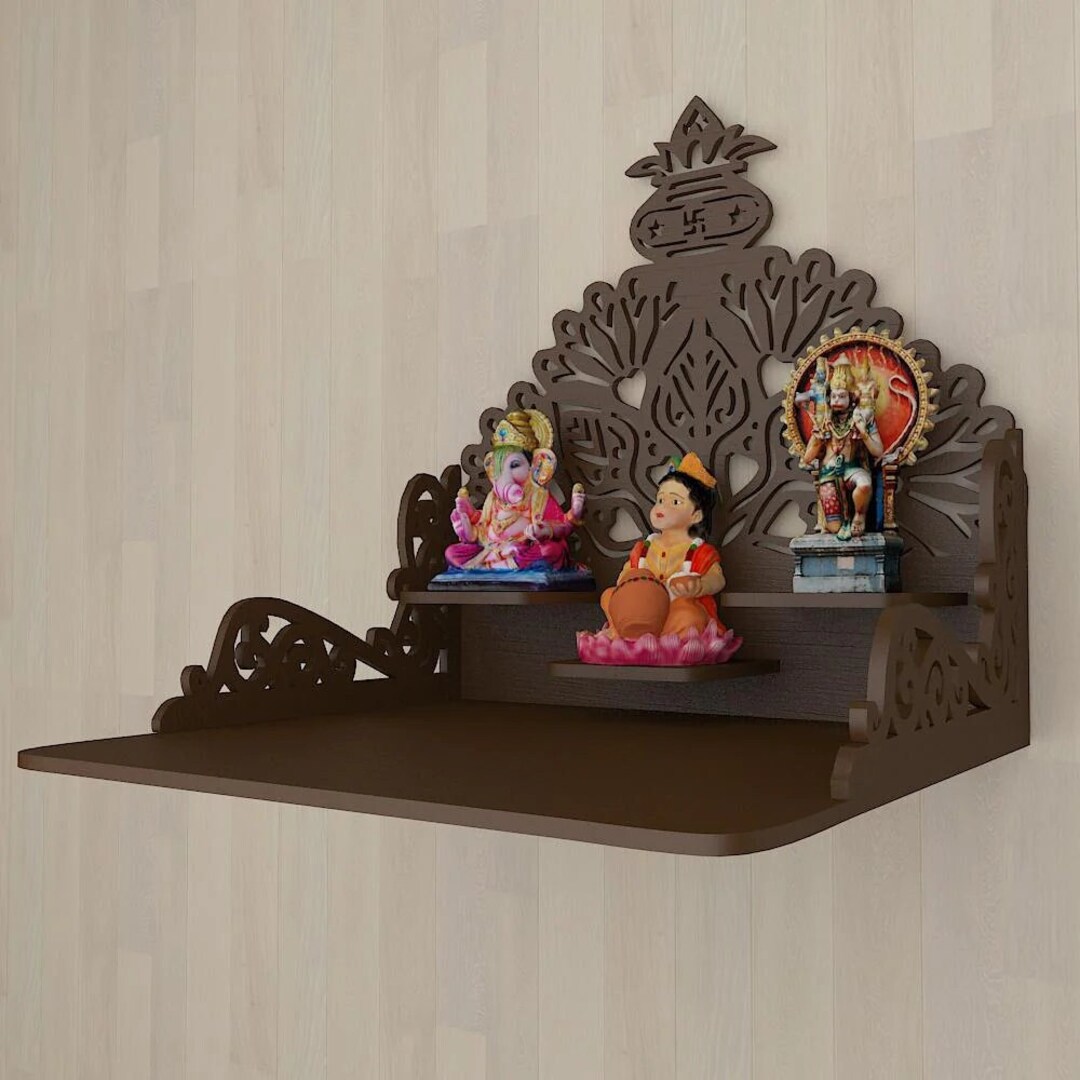 Beautiful Wall Hanging Wooden Temple/ Pooja Mandir Design With Shelf, Brown Color Etsy