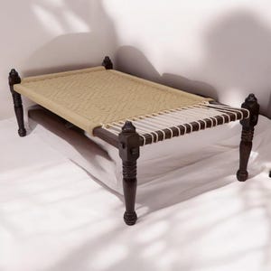 Handwoven White Cotton Rope Charpai | Traditional Wooden Daybed ...