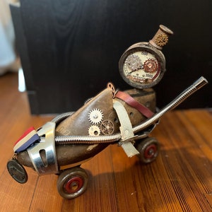 Pedal to the Medal - the WoBot robot - Handmade robot - Steampunk Assemblage - Found Object Robot - Junkbot -