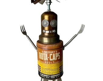 Rota-Caps - the WoBot robot - Handmade robot - Steampunk Assemblage - Found Object Robot - Junkbot -