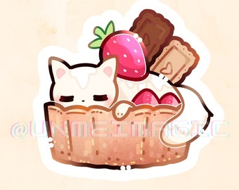 Strawberry Cat Tart Sticker  | kawaii cute chibis | Kiss Cut stickers | Chibi stickers | Digital Art | kawaii chibi bee | cute cat stickers