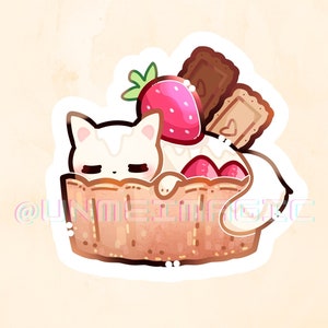 Strawberry Cat Tart Sticker  | kawaii cute chibis | Kiss Cut stickers | Chibi stickers | Digital Art | kawaii chibi bee | cute cat stickers