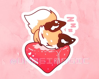 Sleepy Strawberry Fox Sticker | Kiss Cut stickers | Kawaii stickers | Anime stickers | Cute fox stickers | Transparent and white stickers