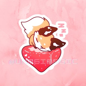 Sleepy Strawberry Fox Sticker | Kiss Cut stickers | Kawaii stickers | Anime stickers | Cute fox stickers | Transparent and white stickers