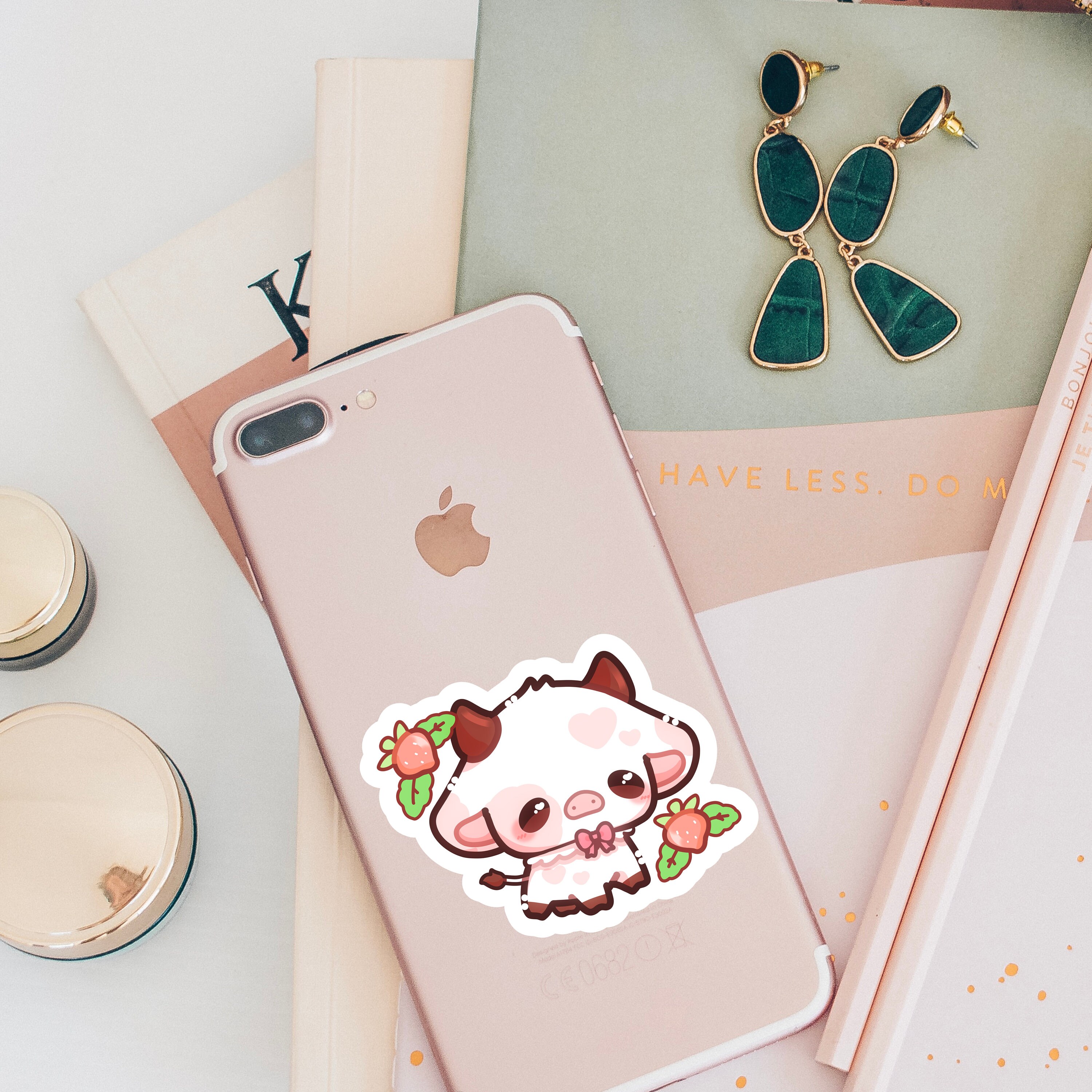 Cute Strawberry Cow Sticker | Cute Animal Stickers | Kawaii | Kiss Cut ...