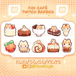 Chibi Fox Cafe Twitch Badges: Kawaii Dessert Emotes (Digital Download)