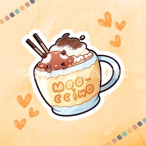 Kawaii Mocha Moo Sticker | cute chibi art | cow stickers | Kiss cut stickers | Kawaii Sticker | cute cows | kawaii stickers | cottagecore