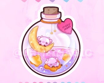 Cute Moon Cows in a Bottle Sticker | kawaii chibi stickers | Kiss cut stickers | Kawaii Sticker | pink coquette | kawaii stickers