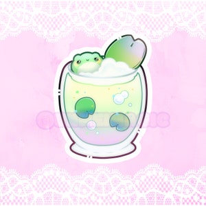 Pegatina de bebida de rana chibi kawaii / Pegatinas adorables / Pegatinas troqueladas / Pegatinas kawaii / Pegatinas lindas / Pegatinas chibi